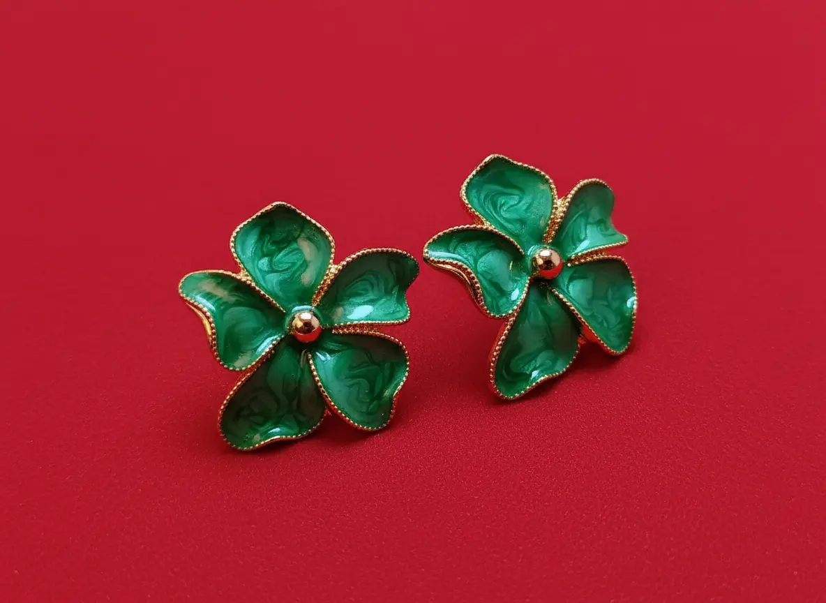 Green Bloom Korean Floral Stud Earrings